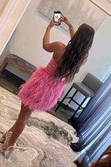 Sheath Sweetheart Lace Feather Skirt Homecoming Dress