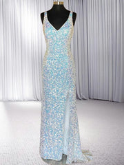 Sheath V-neck Sequin Sweep Train Velvet Sequins Dress