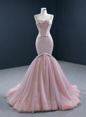 Shop An Amazing Selection Of Sexy Pink Mermaid Satin Tulle Straps Pleats Prom Dresses