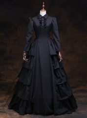 Shop Designer Black Long Sleeve High Neck Rococo Baroque Vintage Gown Dresses