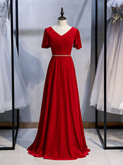 Shop Sexy V Neck Short Sleeves Beading Velvet Log Red Prom Dresses Under 128