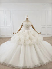 Shop White Sweetheart Ruched Tulle Ball Gown Beading Huate Couture Wedding Dresses