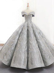 Silver Ball Gown Sequins Off The Shoulder Backless Wedding Dresses