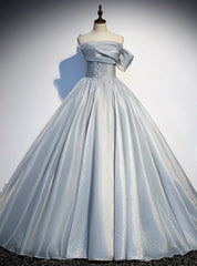 Silver Gray Ball Gown Strapless Pleats Prom Dresses