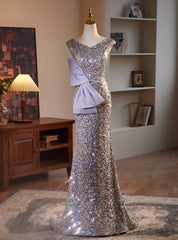 Silver Mermaid Sequins V-neck Prom Dresses