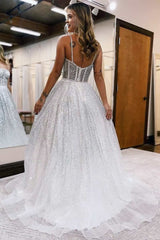 Silver Ombre Sequins Princess Straps A-Line Prom Gown