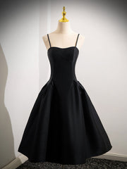 Simple A-Line Satin Black Short Prom Dress, Cute Black Homecoming Dress