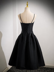 Simple A-Line Satin Black Short Prom Dress, Cute Black Homecoming Dress