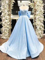 Simple A-Line Satin Blue Long prom Dress, Blue Long Formal Dress