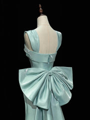 Simple hydra Satin Bow Tie Green Long Prom Dress, Green Long Formal Dress