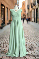 Simple V-Neck Chiffon A-line Floor-Length Long Bridesmaid Dresses