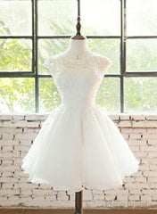 Simple White Cute Lace Short Graduation Dress, Lovely Party Dresses