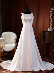 Simple White Satin Sleeve Wedding Dress