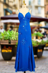 Spaghetti Straps Gorgeous A-line Ocean Blue Prom Dresses Long Evening Dresses 21th Birthday Outfits