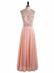 Sparkling Ombre Chiffon Beaded Baby Pink Long Cheap Prom Dresses A Line Zipper-Up