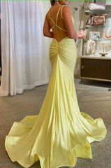 Sparkly Mermaid Spaghetti Straps Yellow Sequins Long Prom Dress