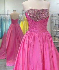 Strapless A Line Long Prom Dresses with Beading