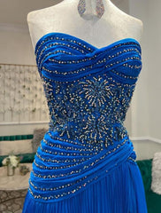 Strapless Long Prom Dresses with Beading and Slit