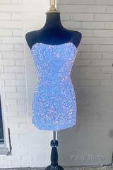 Strapless Pink Sequined Bodycon Homecoming Dress