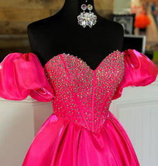 Sweetheart Neck Ball Gown Long Prom Dresses with Beading