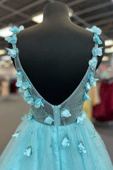 Tiffany Blue 3D Floral Lace Sweetheart Backless A-Line Short Party Dress