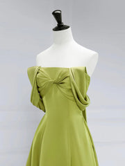 Atmosphere Green A-Line Satin Off Shoulder Long Prom Dresses Long Formal Luxury Dignified Party Dresses