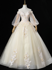 To Choose From Champagne Ball Gown Tulle Off the Shoulder Appliques Long Sleeve Quinceanera Dresses