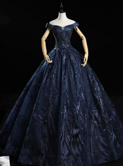 To Fit Your Style Navy Blue Embroidery Sequins Off the Shoulder Beading Quinceanera Dresses