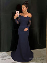 Trumpet/Mermaid Off-the-Shoulder Court Train Stretch Crepe Evening Dresses With Lace