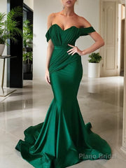 Trumpet/Mermaid Off-the-Shoulder Sweep Train Jersey Prom Dresses With Ruffles