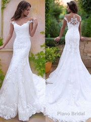 Trumpet/Mermaid Off-the-Shoulder Sweep Train Tulle Wedding Dresses