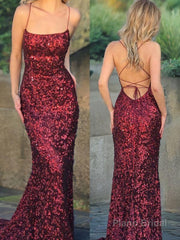 Trumpet/Mermaid Spaghetti Straps Sweep Train Sequins Evening Dresses