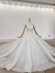 Two Piece Half Sleeves Beading Ball Gown Crystal Huate Couture Wedding Dresses