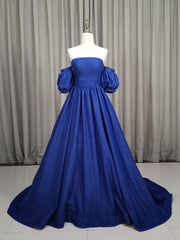 Unique Aline Blue Long Prom Dresses, Blue Long Formal Graduation Dresses