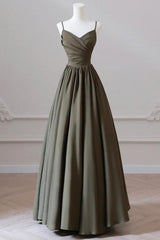 V-neck Spaghetti Strap Floor Length Prom Dresses A-Line Backless Evening Party Dresses