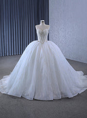 Vintage Ball Gown Tulle Sweetheart Pearls Beading Wedding Dress