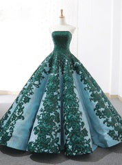 Vintage Green Ball Gown Appliques Sequins Strapless Wedding Dresses