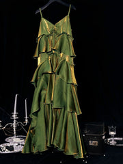 Vintage Green Tiered Flounce Long Prom Dresses Party Evening Gown