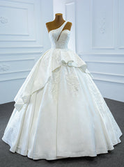 We Carry White Ball Gown Satin One Shoulder Beading Wedding Dresses