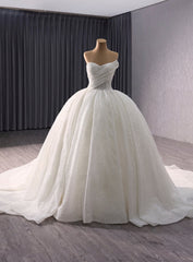 White Ball Gown Sequins Strapless Pearls Wedding Dresses