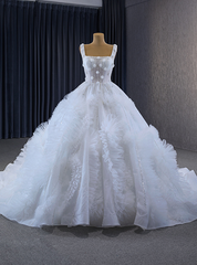 White Ball Gown Strps Beading Wedding Dresses