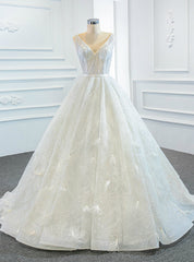 White Ball Gown Tulle Sequins Feather Sleeveless Wedding Dresses