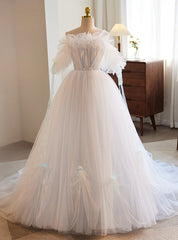 White Ball Gown Tulle Strapless Pleats Wedding Dresses