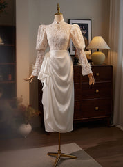 White Lace Long Sleeve Short Sleeve Wedding Dresses