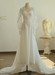 White Long Sleeve Lace Wedding Dresses