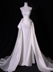 White Mermaid Satin Pleats Wedding Dresses