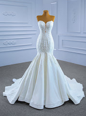 White Mermaid Sweetheart Appliques Beading Wedding Dresses