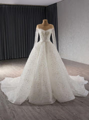 White Sequins Long Sleeve Mermaid Wedding Dresses With Detachable Tail