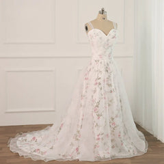 White Tulle and Floral Long Straps Formal Gown Beautiful White Party Dresses prom Dresses shops