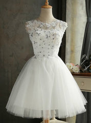 White Tulle Appliques Homecoming Dresses